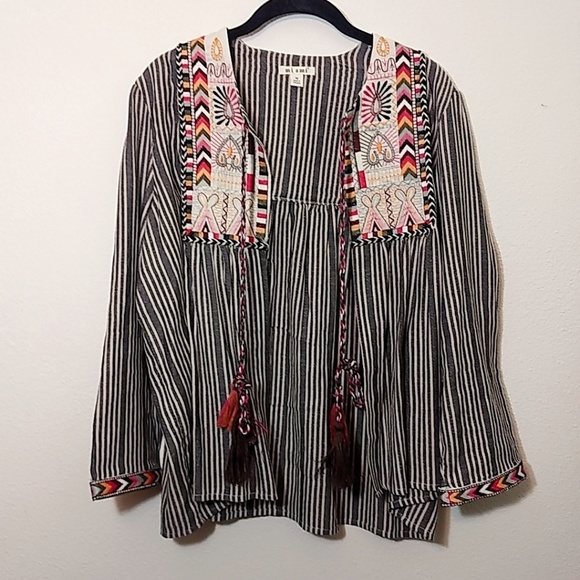 Miami Bohemian Striped Embroidered Cardigan M - Picture 1 of 5
